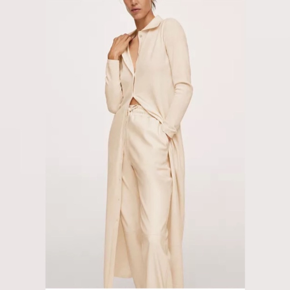 MNG Mango Button Knit Long Cardigan Sweater Dress Women’s Size XS Cream